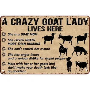 Metal Wall Decor for Living Room a Crazy Goat Lady Lives Here She is a Goat Mom Goat Decorations Halloween Metal Sign Vintage Home Decor Rustic Aluminum Tin Signs Wall Art Metal Poster 8x12 inch