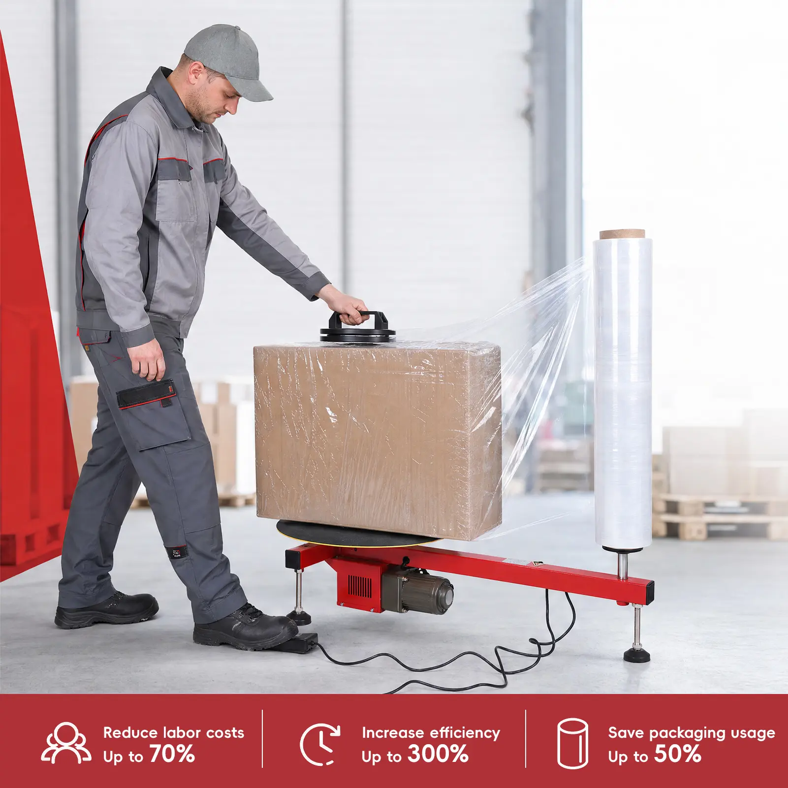 25W Electric Stretch Film Wrapping Machine, Stretch Film Dispenser Wrap Machine, Wrap-Around Stretch Film Wrapper Machine for Films Less Than 27.5" Wide, Includes 1 Roll 24 Inch Stretch Film