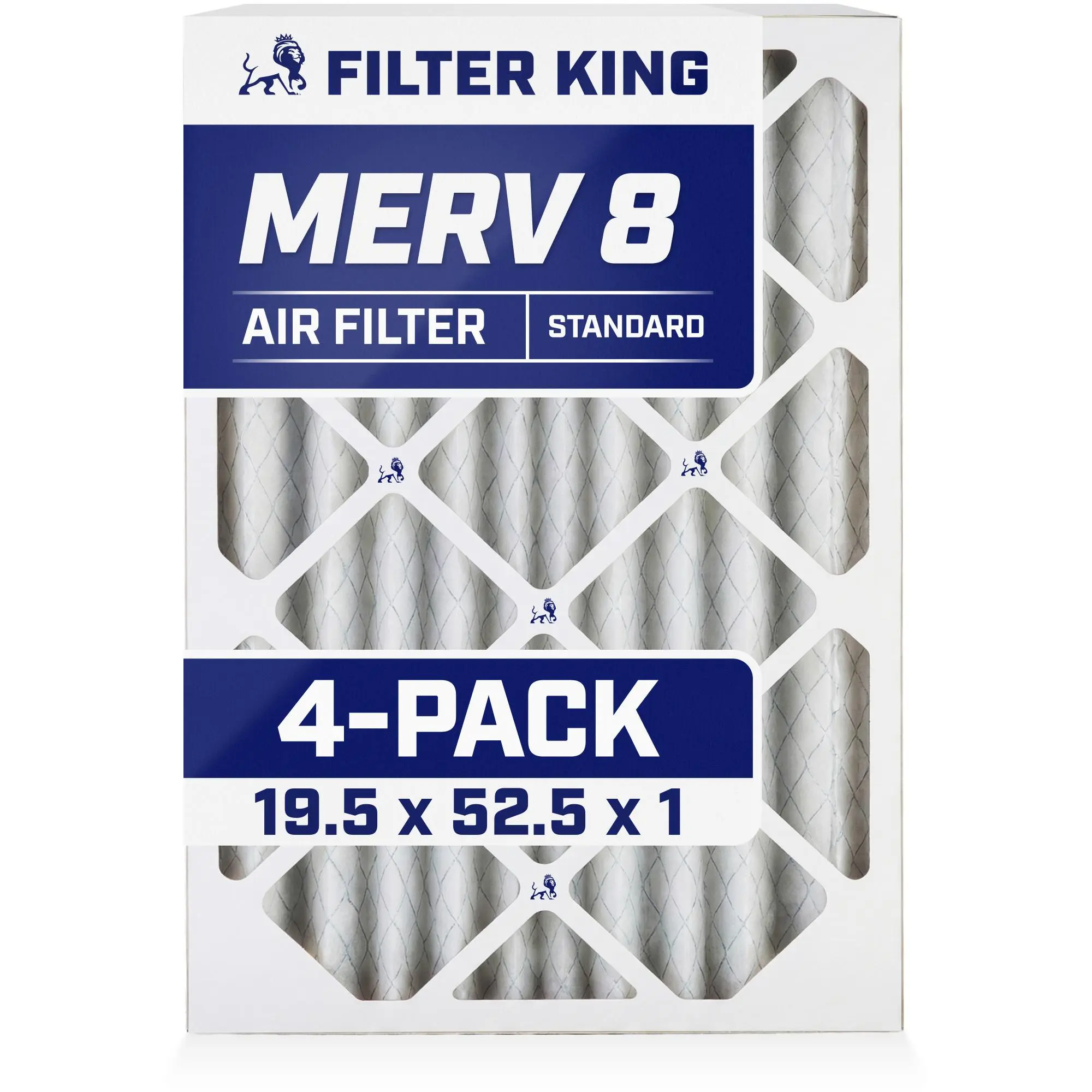 Filter King 19.5x52.5x1 Air Filter | 4-PACK | MERV 8 HVAC Pleated A/C Furnace Filters | MADE IN USA | Actual Size: 19.5 x 52.5 x .75"
