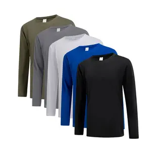 Male 5-Piece Long Sleeve Crew Neck Quick Dry Sports Top - Moisture-Wicking, Breathable Polyester, Solid Color, Stretchable, Machine Washable Casual Sportswear