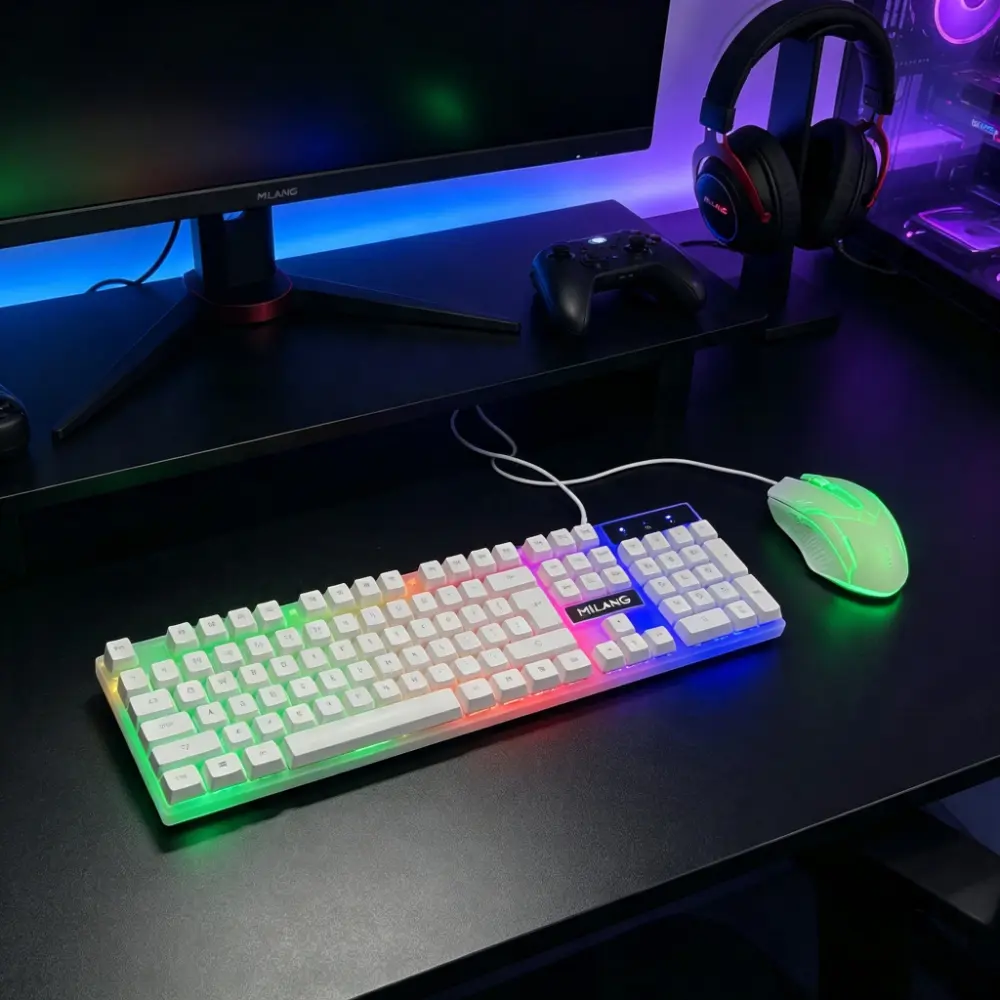 Backlit Gaming Keyboards and Wired Mouse Kit - Compatible with Computers, Laptops, Desktops for Adult Party Game & Board Game Setup Use