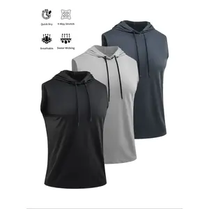 Men’s casual sports sleeveless hoodie, quick-dry breathable moisture-wicking top for outdoor running, basketball, football, indoor gym wear—athletic sportswear