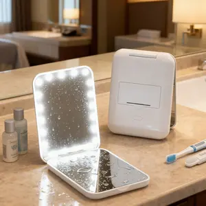 A glowing little beauty treasure! The LED makeup folding mirror is portable, high-definition, and magnifies 2x. It's perfect for women and makeup enthusiasts to create a flawless look anytime, anywhere. It's double-sided, portable, Lighted Makeup Mirror
