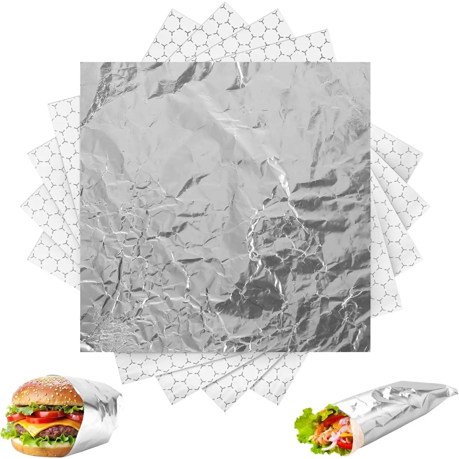 60 Packs Insulated Foil Sandwich Wrap Sheets 12"x12" Pre-Cut Aluminum Foil Wrap Sheets Sandwich Wrapper Greaseproof Waterproof Food Wrapping Paper for Sandwiches Burritos Hamburger Hot Dogs BBQ