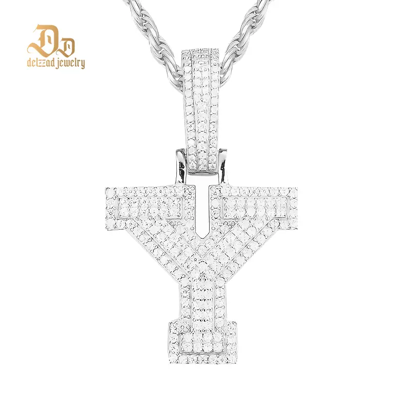 Delzzad 4-Row Large Letter Alphbet Pendant Synthetic Moissanite Pendant Necklace S925 Chain Gift For Men Women Birthday Anniversary Mother's Day Christmas Gifts