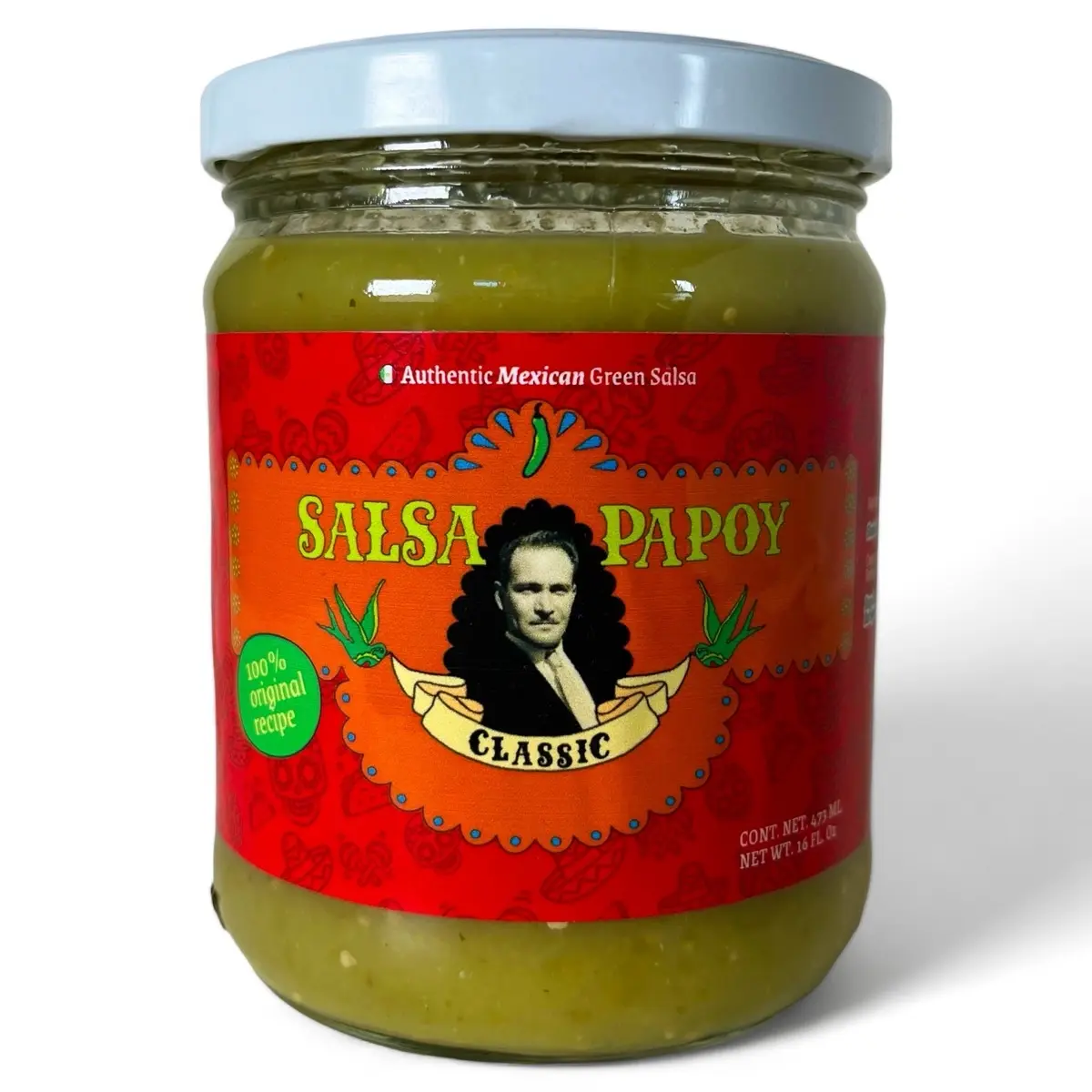Salsa Papoy Authentic Green Salsa Verde 16oz - Flavorful Classic for Tacos, Burritos, Enchiladas & More - Perfect Addition to Mexican Cuisine