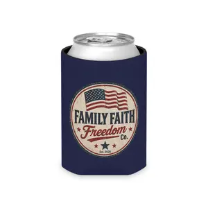 Family Faith Freedom Co. Classic Regular Can Cooler - Patriotic American Flag Design