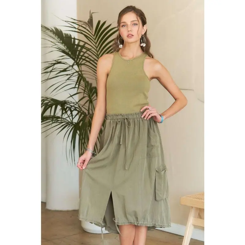 ADORA Drawstring Sleeveless Washed Dress