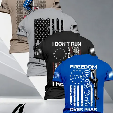 Men's Patriotic American Flag Print T-Shirt, Breathable Loose-Fit Short Sleeve Tee, Casual Fashion Summer Essential, Street Style Top, Streetwear, Apparel T Shirt