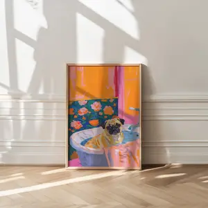 Maximalist Bathroom Decor, Dopamine Decor Art, Maximalist Bathroom Decor, Cute Pug Art, Trendy Dog Decor, Pug Dog Mom Gift, Pug Painting