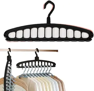 Multifunctional Foldable Clothes Hanger with 11-Hole, Space Saving Hangers, 360° Rotation Hooks, for Shirts Coats, Space Saving for Closets(black)