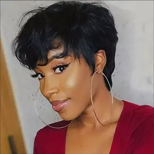 Elegant Short Straight Pixie Cut Wig for Women Natural Look with Bangs, Soft Rose Net Cap, Perfect for Daily Wear, Short Hair Wig