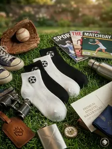 5 Pairs Modern Soccer Embroidered Sport Socks, Matching Athletic Crew Socks for Couples, Minimalist Streetwear, Perfect Anniversary Gift