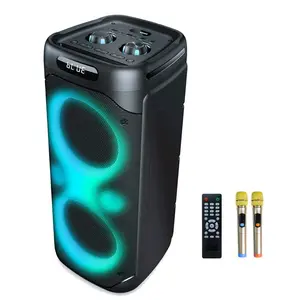 Wireless Speaker & Radio - Black Design with Blue Accents, USB Ports, and Remote Control for Audio and Smartphone Use