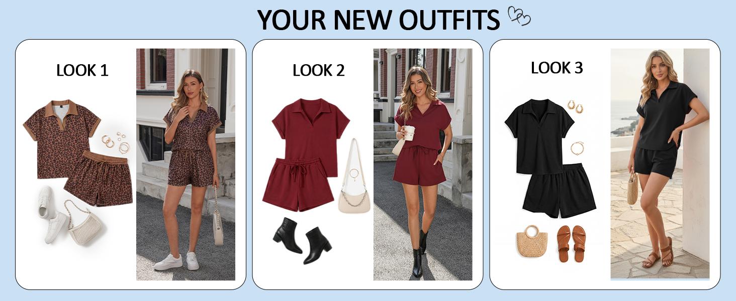 Yousify 2 Piece Sets for Women Cap Sleeve V Neck Lapel Tops and Drawstring Shorts Summer Casual Outfits Loungewear 2026 Womenswear Shortsleeve, 2 Piece Sets Women, Two Piece Sets,summeroutfits,vacationoutfits,bathingsuitwomenset,beachoutfits
