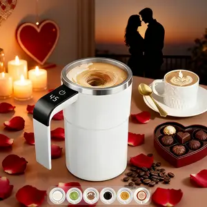 Magnetic self-stirring coffee mug with temperature display, USB rechargeable travel mug, suitable for milk chocolate mocha, coffee, milk, chocolate, and mocha. Available in 3 colors.