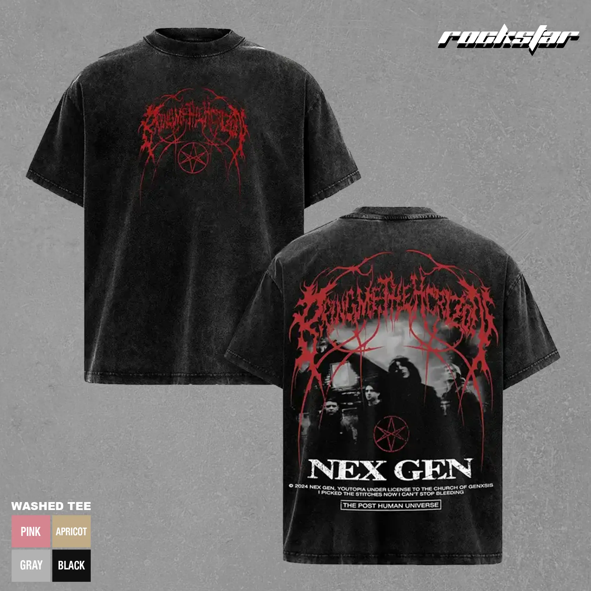 Bring Me The Horizon Nex Gen Vintage Acid Washed Oversized Graphic T Shirt, BMTH Dark Metalcore Album Tee, Gothic Red Black Streetwear Double Sided Shirt, Heavyweight Cotton Unisex T Shirt, Gift for Rock Music Fans