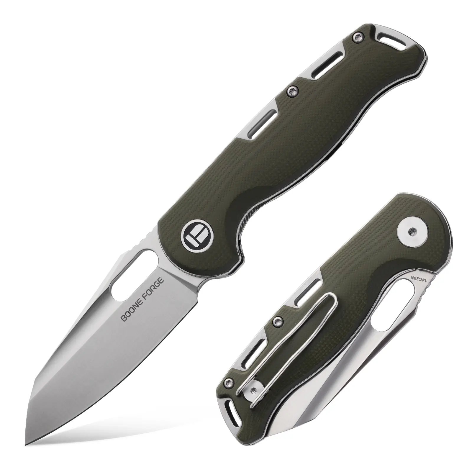 BOONEFORGE Warmark Flipper Pocket Knife with 3.33" Satin 14C28N Wharncliffe Blade, Ceramic Bearing & Liner Lock for Camping, Whittling, Daily Carry, Adults, 127g,Bushcrafting
