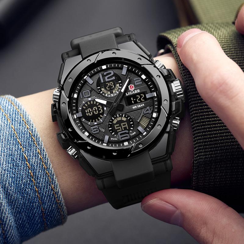 LICARR Men's Quartz Digital Watches Waterproof Alarm Luminous