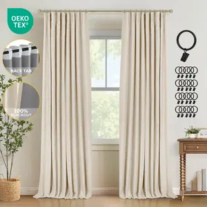 Inovaday 2pcs Blackout Curtains Linen Curtains for Living Room Bedroom Window Drapes Clip Rings/Rod Pocket Linen Black Out Curtains Thermal Insulated