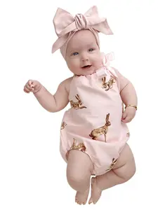 Easter Bunny Bow Triangle Jumpsuit for Girls, Summer One-Piece, Cute Kids Clothing, Fashion Style