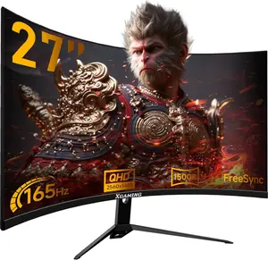 27 Inch Curved Monitor 2K 165Hz 1500R, QHD 2560*1440p Gaming Computer Monitor, 16:9 HDMI Display, 1ms(MPRT), FreeSync, 99% sRGB, Eye Care HDR PC Screen Built-in Speakers, VESA, Tilt Adjustable, Black gaming monitor