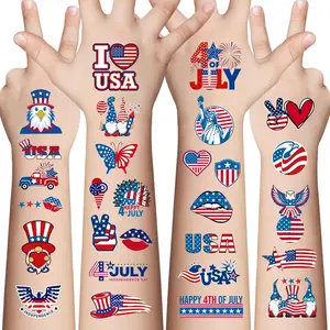 4th of July Temporary Tattoo Stickers - 40 pieces 200+ designs in total.These red, white, and blue tattoo designs featuring the American flag are perfect for use on Independence Day, Memorial Day, Labor Day, and 4th of July parties