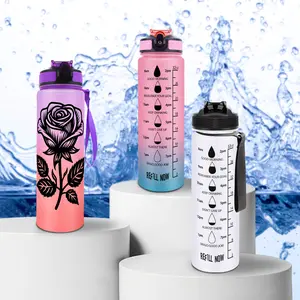 32oz BPA Free Inspirational Rose Theme Gradient Water Bottle, Leak Proof with Water Tracking, Perfect for Sports Gym Travel