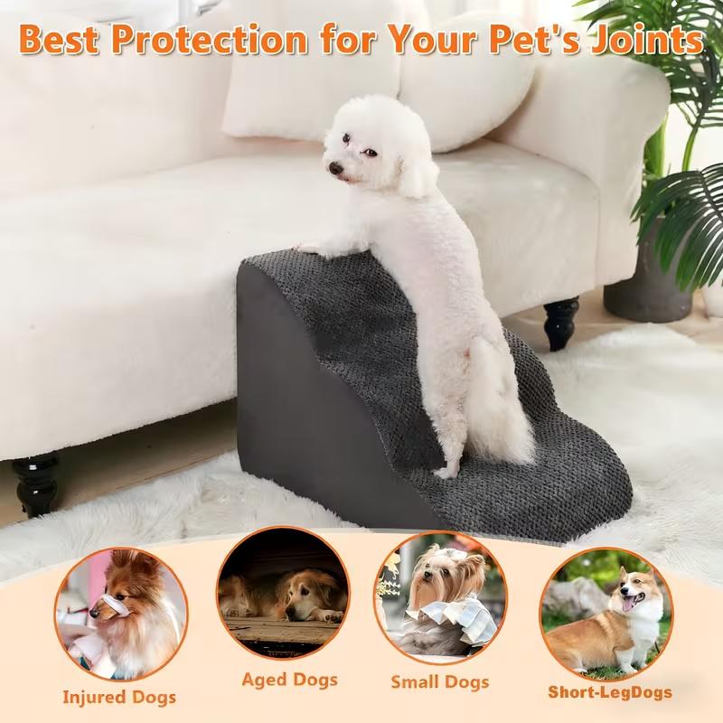 3-Step Extra Wide Foam Dog Stairs with Non-Slip Bottom - Safety & Stability Design for Small Pets Up to 40lbs, Home Use for High Beds/Couches/Sofas