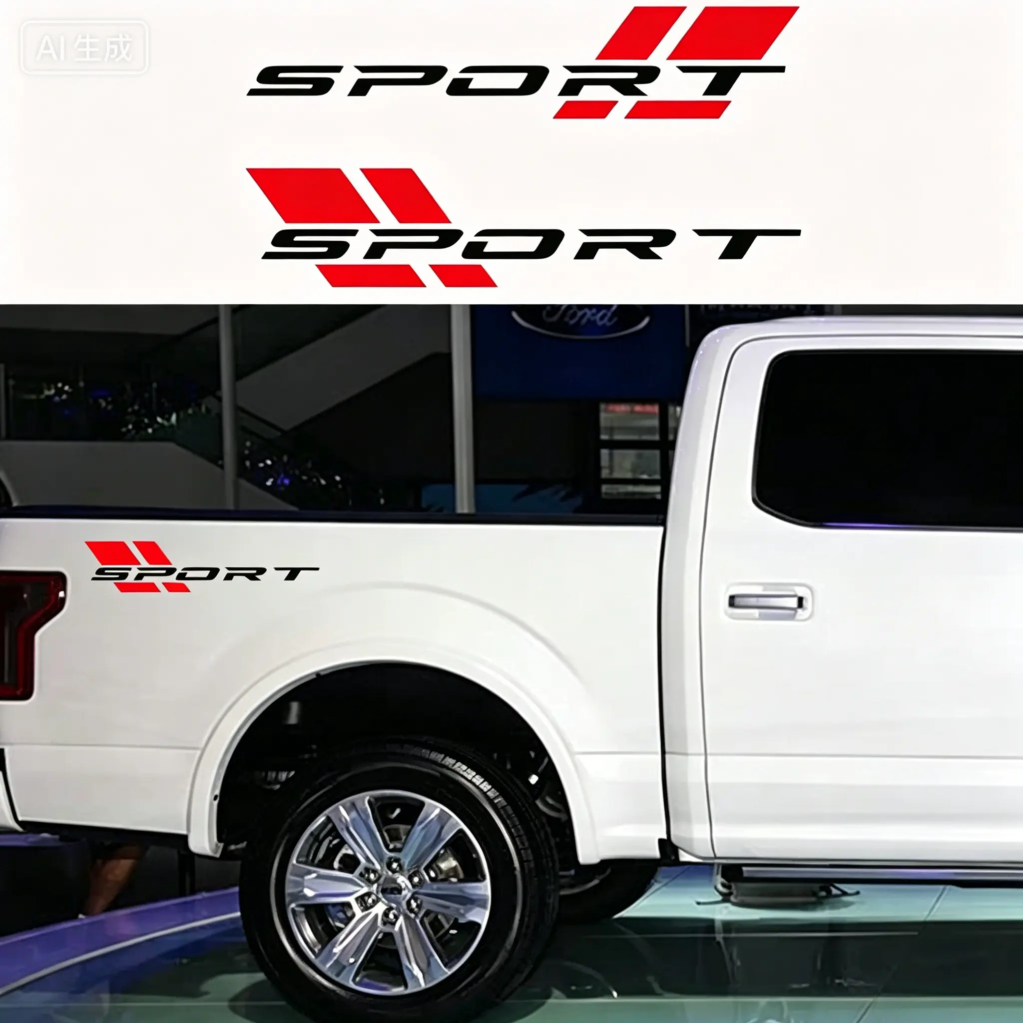 Automotive Sports Letter Vinyl Stickers - 2 Packs 16in White & Red Truck Side Car Decals, Truck Accessories for Ford, Chevrolet, Dodge, Nissan, Toyota & General Motors Models, Car Decal