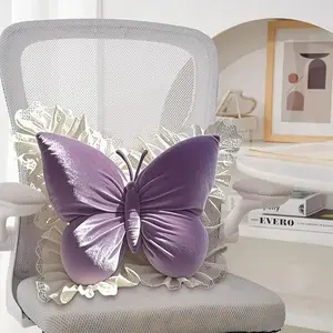 Butterfly-Shaped Lumbar Support Pillow - Soft Floral Decor Bedroom Living Room Office