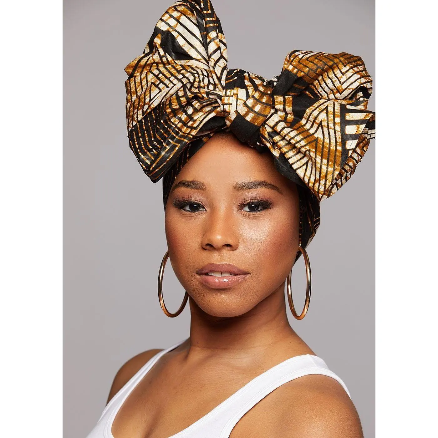 African Print Head Wrap/Scarf (Black Brown Geometric)
