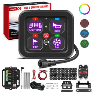 Nilight 4 Gang Switch Panel 12V 24V Universal Circuit Control Relay System with RGB Backlight Fuse Wiring Harness Automatic Dimmable ON Off LED Pod for Car Pickup Truck Camper SUV