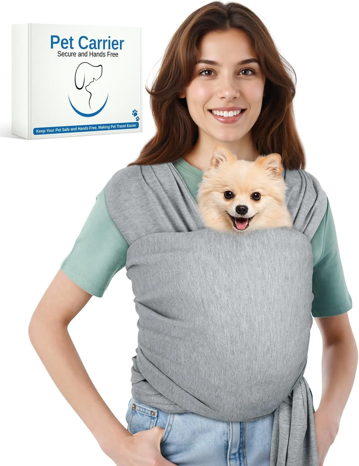 Dog Sling Swaddle Carrier for Small Dog Cat, Front Carriers for Small Pet up to 20lbs, Puppy Pouch with Adjustable Straps, Hands Free Anti Anxiety Pet Sling (Light Grey)