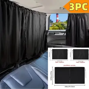 Car Partition Curtain Set with 2 Side Window Curtains, Sunproof Heat Insulation Portable Privacy Shades, Hook Style Front & Rear Car Curtains