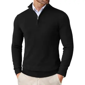 COOFANDY Men's Quarter Zip Up Sweaters Slim Fit Lightweight Mock Neck Pullover Casual Polo Sweaters Tops Long Sleeve Black Knitwear Menswear Plain Beige Biker