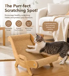 Ergonomic Cat Scratcher Lounge Chair - Natural Sisal, Sturdy Wood Frame, Comfortable Bed, Furniture Protector for Indoor Cats