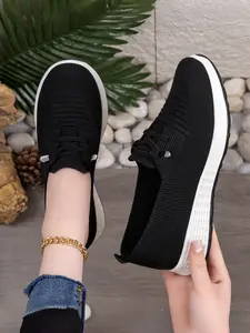Women's Lightweight Breathable Mesh Casual Active Shoes, One-Click Slip-On Lazy Shoes, Soft Sole Comfort Walking Shoes
