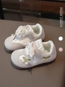 New Women's Cherry Embroidered Casual Walking Shoes Trainer, Bow Velcro Soft Plush PU Leather, Spring & Fall Fashion