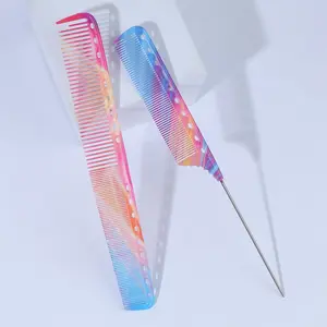 2 Pcs Double-Sided Combs, Steel Pin Combs, Styling & Hair Brushing Smooth Combs: Anti-Static, Knot-Free, with Multicolor Shiny Patterns