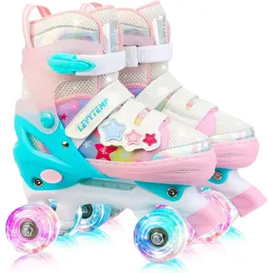 Kids Roller Skates for Girls with Light Up Wheels, Adjustable 4 Sizes (10C-7.5Y), Star Design, Triple Safety System, Ideal Gift for Ages 3-12