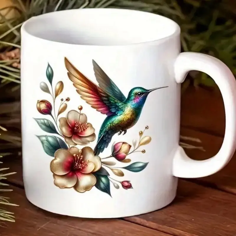 Hummingbird Coffee Mug with Vibrant Floral Design and Elegant Handle for Daily Use