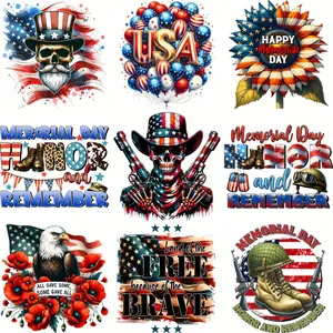 9 Pack Patriotic DIY Crafts Iron on Patches 4th of July Independence Day Heat Transfer Stickers for Clothing Tshirt Jeans Backpack Hat Pillow Personalized Style Washer Safe