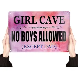 Clolinse Kawaii Cute Room Decor Girl Cave Metal Sign No Boys Allowed Cool Pink Things Bedroom Bathroom Playroom Door Stuff For Teen Girls Kids Water Proof Accessories Wall Posters 12x8In