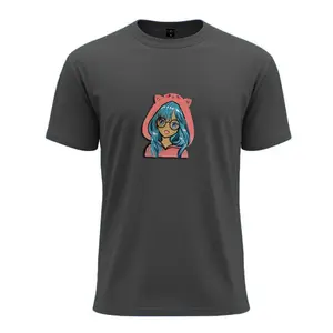 Embroidered Anime Girl T Shirt – Black & Gray Cotton Tee | Kawaii Japanese Streetwear | Aesthetic Unisex T Shirt | Soft & Comfy Gift for Him, Her, Anime Fans & Otaku | Cute Harajuku Shirt | Trendy TikTok Outfit | Summer Casual Wear | Embroidery tshirt