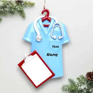 Personalized Scrubs Blue Christmas Ornament – Custom Nurse or Doctor Gift with Name & Year – Healthcare Worker Ornament – Noel Box