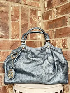 Pre-owned GUCCI leather Shoulder Bags Sukey Tote Guccissima Medium Blue 48269