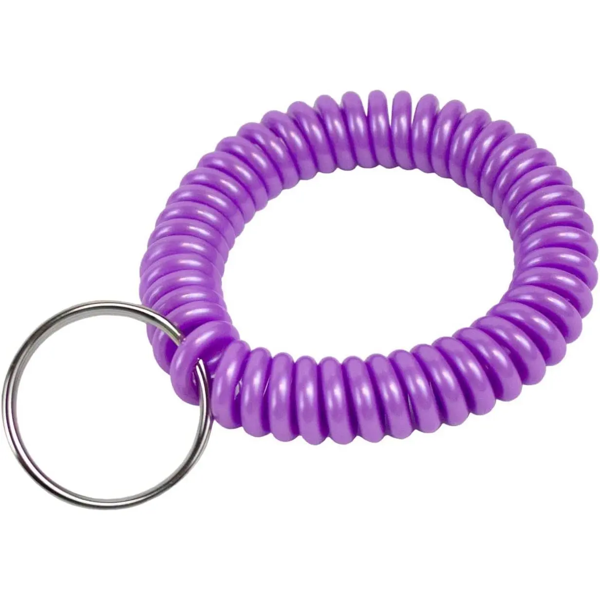 2” Spiral Wrist Coil with Steel Key Ring, Flexible Wrist Band Key Chain Bracelet, Stretches to 12”, Purple 1 PK (410651)