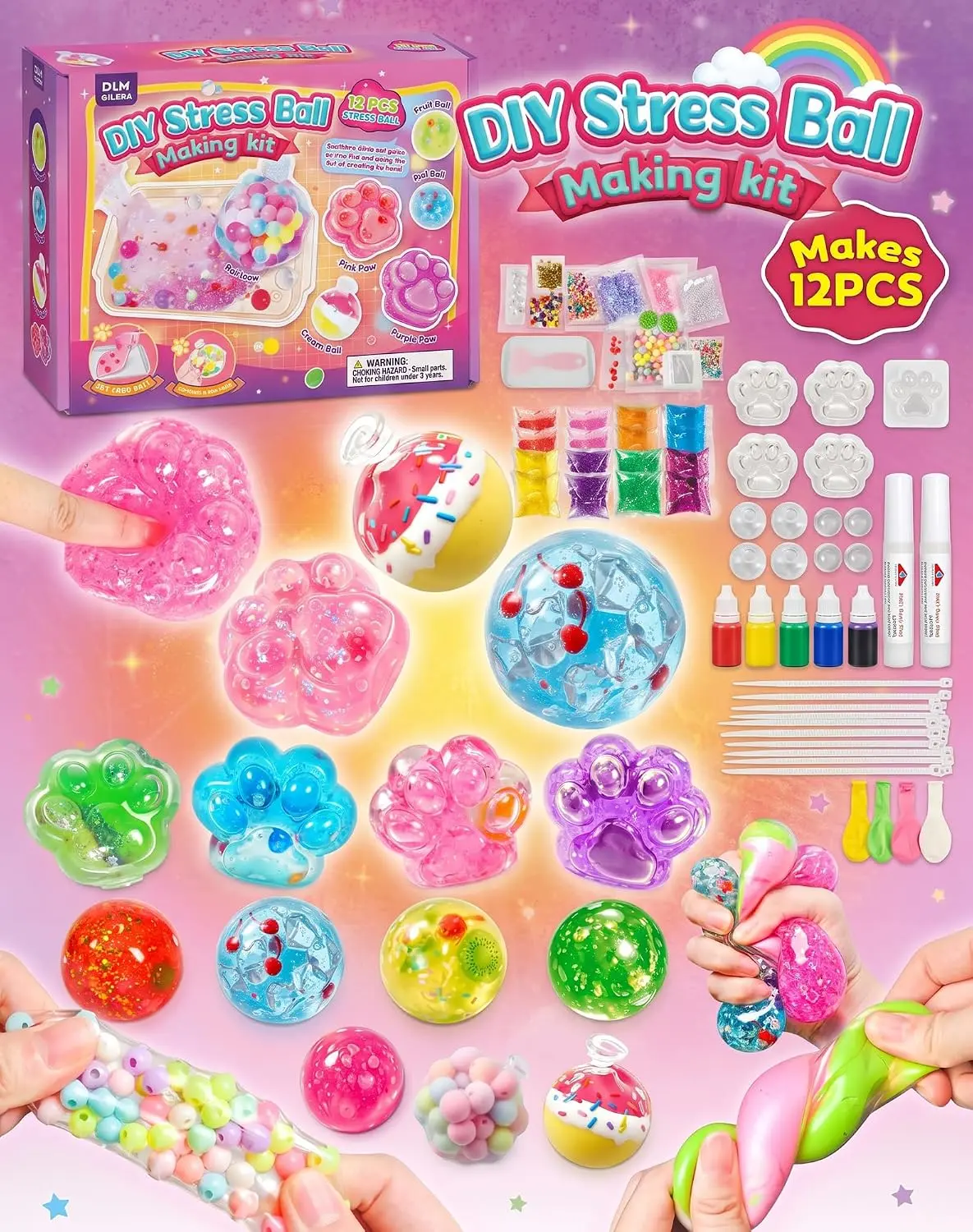 DIY Stress Ball Making Kit with Fillers, Kawaii DIY Cat Paw Squishy Kit