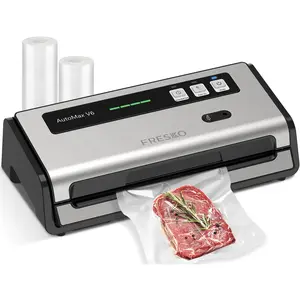 FRESKO AutoMax V6 Automatic Vacuum Sealer Machine, Double Heat Seal Food Saver with Built-in Cutter & Bag Storage, Includes Bags & Rolls
